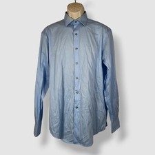 Alfani Men's Blue Classic Bedford Cord Collared Dress Shirt Size 15-15.5 34/35