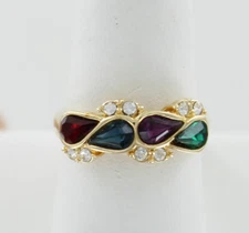 New Goldtone Ring with Simulated Stones - Red Green Blue Purple - Size 8