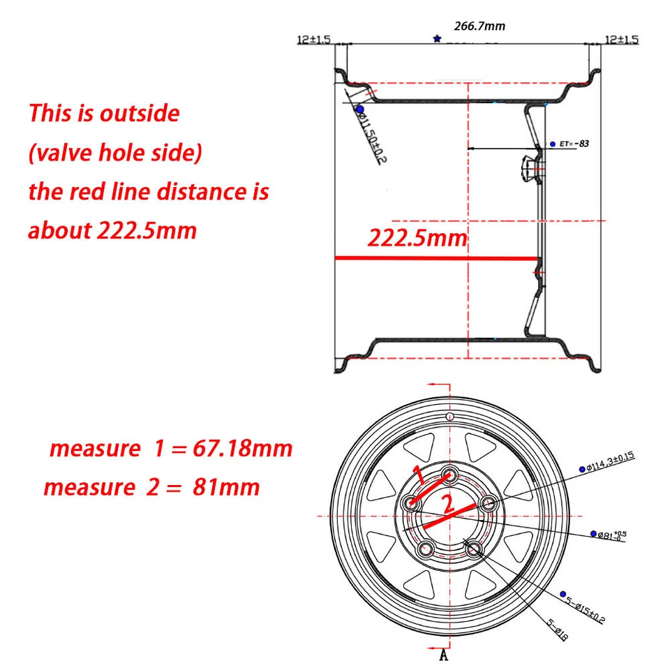 Llanta de tractor cortacésped 12x10,5 5/4,5 para 5 orificios perno de tuerca llanta de 12" Foto 2 de 4