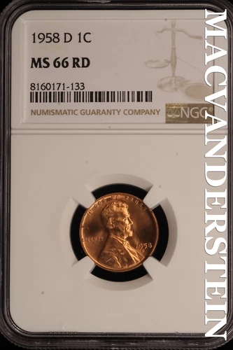 1958-D Lincoln Wheat Cent - NGC MS 66 RD - Brilliant Uncirculated  #SLE46
