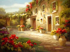 A Perfect Welcome by Calvin Stephens Paper Giclee Floral Courtyard 24x32 🌹