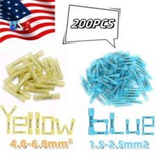 100x blue and 100x yellow Heat Shrink Butt Wire Splice Connectors Terminals