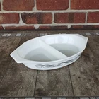 Vintage Pyrex Black Scrolls Milk Glass Divided Casserole Dish 1 1/2 Quart USA