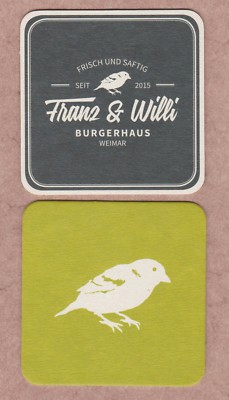 Werbe - Bierdeckel , Coaster , FRANZ u. WILLI , Burgerhaus , Weimar / Thüringen