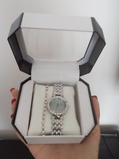 New silver coloured rhinestones Quartz watch & bracelet with gift box for Her