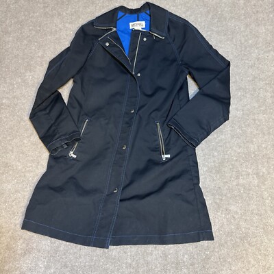 Michael Kors Women Rain Coat Small Mid Length Black Contrast Stitch Cotton Jacke