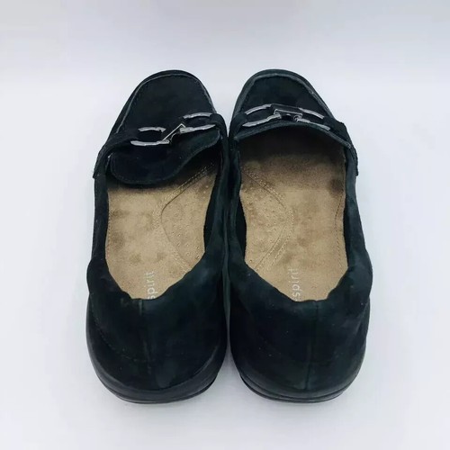 Zapatos para mujer Easy Spirit talla 6,5 M Seavienta negros gamuza mocasines planos hebilla - Imagen 5 de 8
