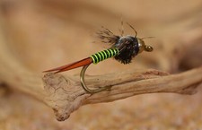 12 flies Chartreuse/Black Bead Head Copper John Nymph|Mustad Signature Fly Hooks