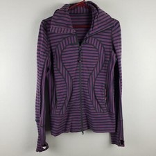 Lululemon Women's 6 In Stride Jacket Full Zip Hoodie Purple Black Stripe Sporty