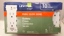 LEVITON M02-E5325-0MW DECORA 15A 125V TAMPER RESIST DUPLEX OUTLET WHITE 10-PK