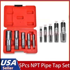 5 Pcs Carbon Steel NPT Pipe Tap Set 1/8",1/4",3/8",1/2",3/4" Size Threader Set
