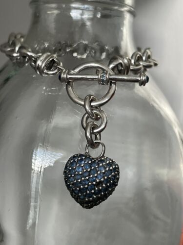 Kay jewelers Sterling silver pave Blue lab created sapphire heart charm Bracelet - Picture 1 of 7