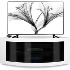 Homeology PANGEA Gloss White Beam-Thru Curved Tru-Corner 32”-50” TV Cabinet