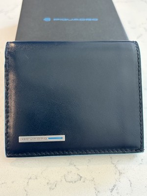 Piquadro Blue Square Men s Leather Wallet Bifold Navy Blue Italian Leather Box