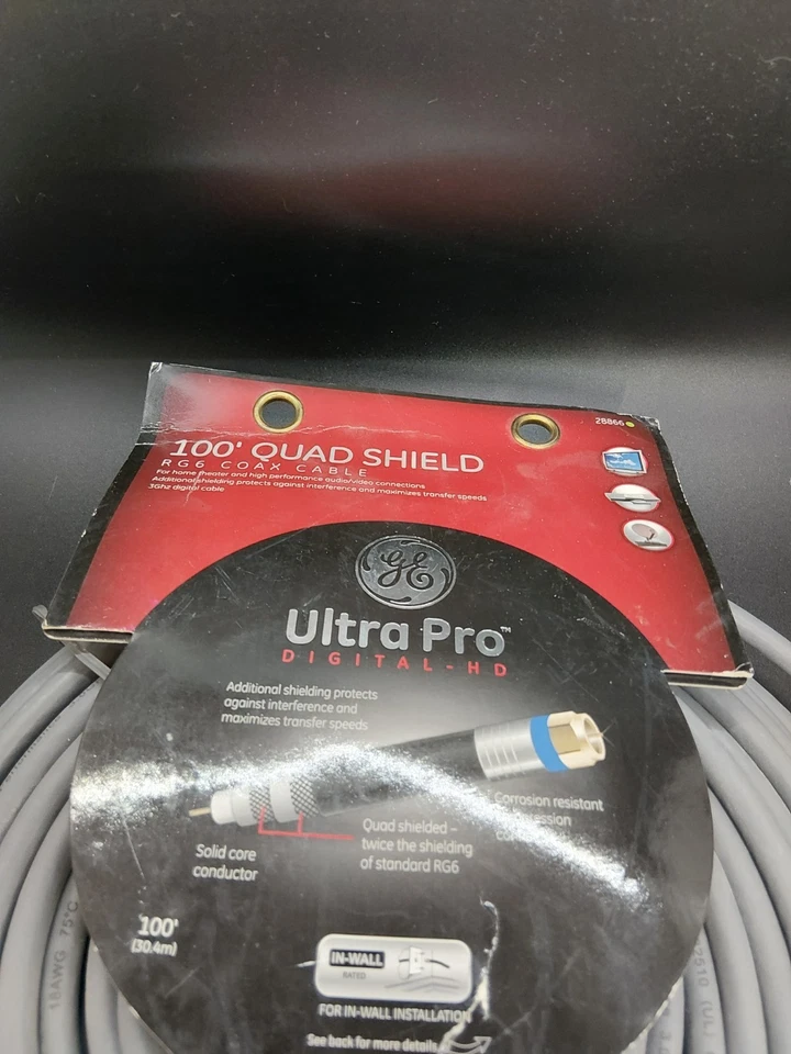 GE Ultra Pro  100' ft RG6 Cable Coax Satellite Digital Quad SHIELD IN WALL - Image 2 of 3