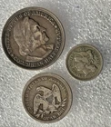 3 US Silver Coins:  1856 Quarter Dollar- 1866 3 Cents- 1893 Columbian 1/2 Dollar
