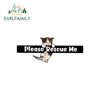 EARLFAMILY 5.1'' Cute Cat Please Rescue Me Warning Sticker DIY Decor Decal 