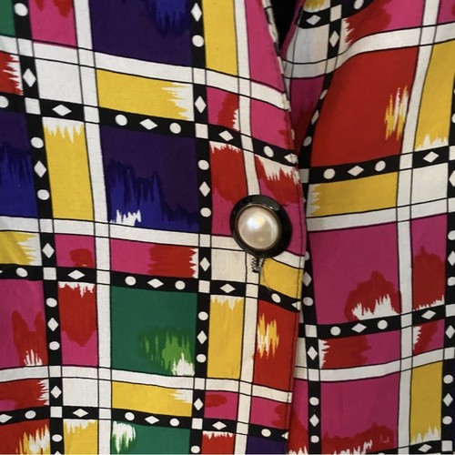 Vintage 80s 90s Bright Colorful Rainbow Checkered Blazer Women’s XL - Picture 6 of 12
