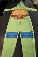 Nickelodeon TMNT Leonardo Fleece Hooded Ome Peice Pajamas Kids Small Green