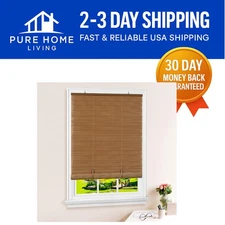 Light Filtering Cordless Vinyl Roll-Up Blinds 48x72 - Pet-Safe Woodtone Decor