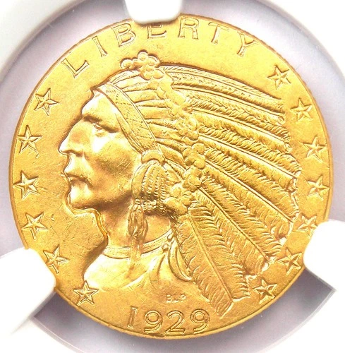 1929 Indian Gold Half Eagle $5 Coin - Certified NGC Uncirculated Detail (UNC MS)
