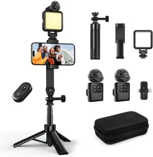 Vlogging Kit for Iphone/Android,31" Selfie Stick Tripod with Light