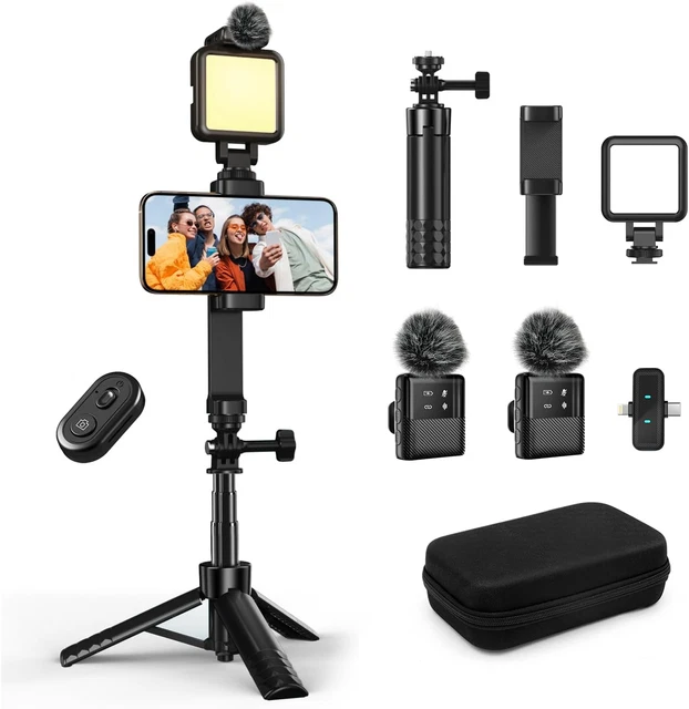 Vlogging Kit for Iphone/Android,31" Selfie Stick Tripod with Light