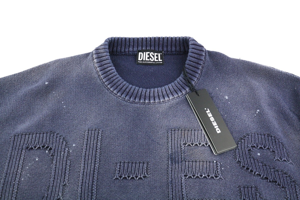 c*o様 DIESEL Sweater Blue DIESEL K-Northern Men Jumper S Pullover Washed Effect