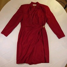 Tahari ASL Ruby Red Satin Wrap Dress - Holiday Party
