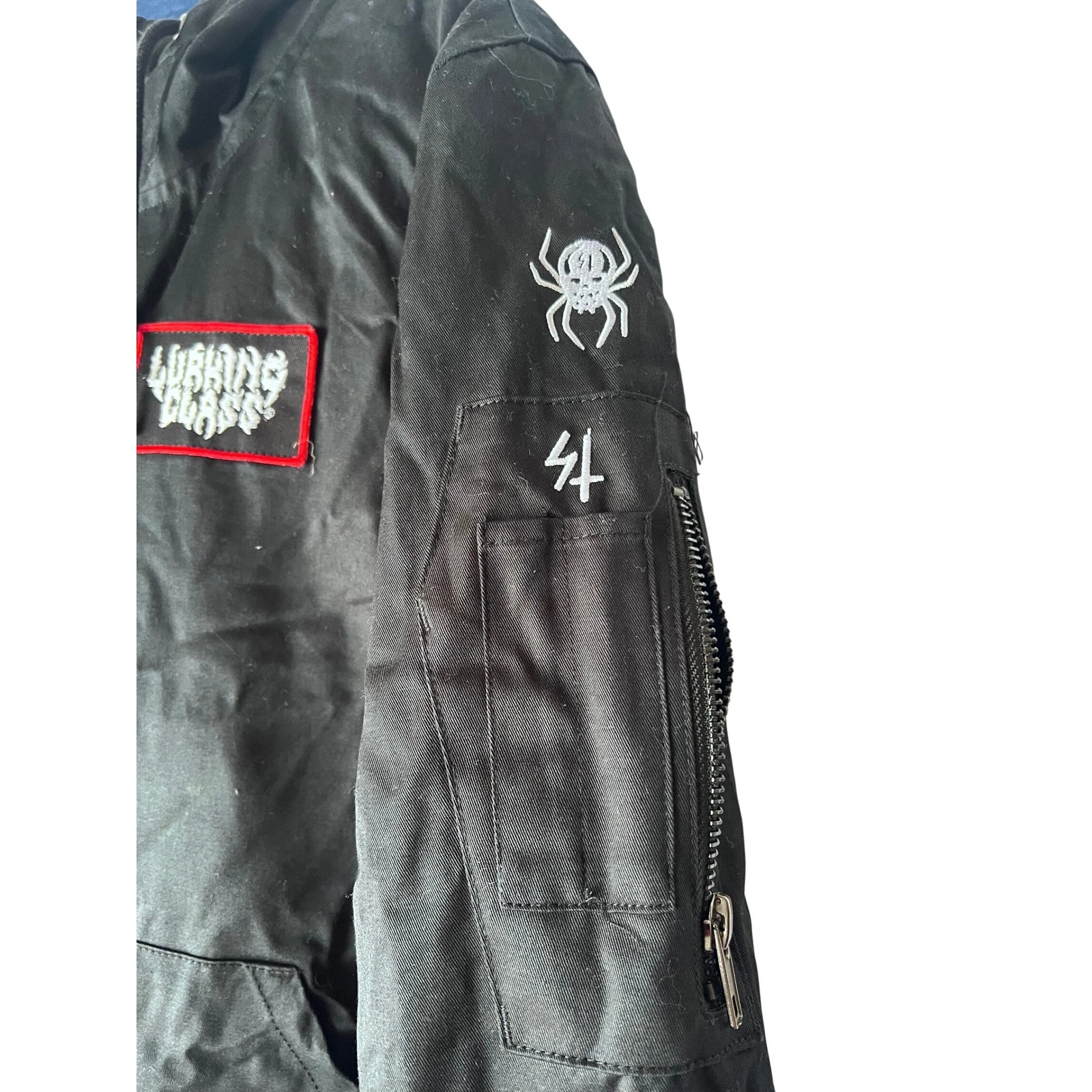 Lurking Class by Sketchy Tank Black Hooded Canvas Jacket Skull Patches Mens S image 4