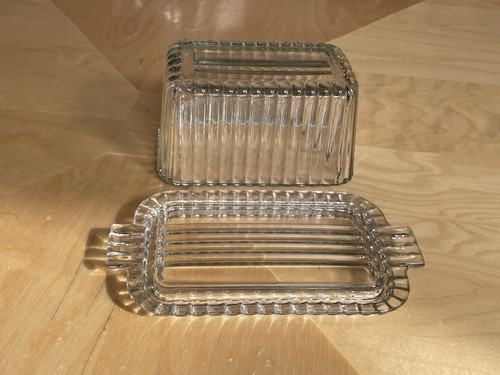 Vintage Anchor Hocking Fire King Klarglas 1 Pfund gerippt bedeckt Butterdose EUC - Bild 5 von 7