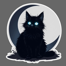 Black Cat Sticker Vinyl Decal Moon Blue Eyes Witchy Gothic Night
