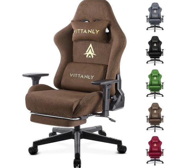 Silla Gaming, Silla Ergonómica para Ordenador con Reposapiés y Soporte Lumbar