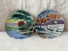 2 Vintage Hand-painted Decorative Plates Made In Japan Fall Winter