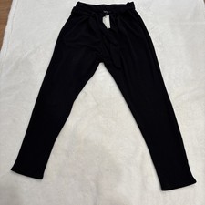 Boohoo Black Wide Leg Trousers Sweats Dressy Chic NWT Relaxed Belted Crepe Sexy