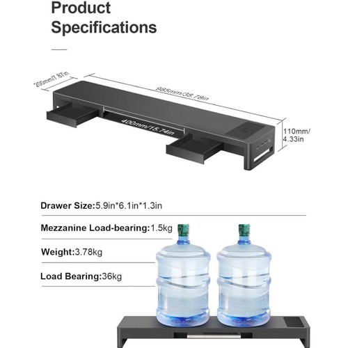 Featanty Support Double Moniteur 3 en 1 avec 2 Tiroirs de Mémoire, 1 - Photo 5/7