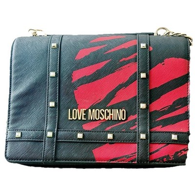 Love Moschino Black Red Studded Shoulder Bag Chain Strap Gold Hardware Logo