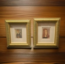 Pair of Small Vintage Modigliani Portrait Prints In Gold Frames Young Boy / Girl