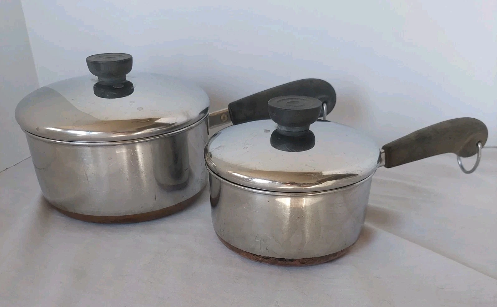 Vintage Set of 2 Revere Ware 1801 Sauce Pans with Lids 1 Qt & 2 Qt Copper Bottom