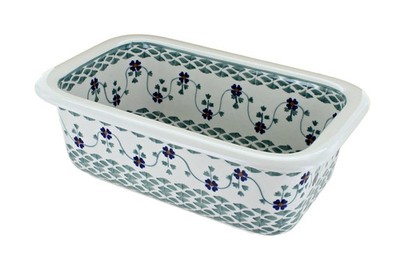 Blue Rose Polish Pottery Sage Floral Loaf Baker