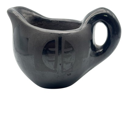 Santa Clara Pueblo Blackware Pottery Pitcher Hand-Coiled Miniature Vtg Creamer
