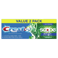 Crest + Scope Outlast Complete Whitening Toothpaste, Mint, 5.4 oz, Pack of 2 1.12 per gallon