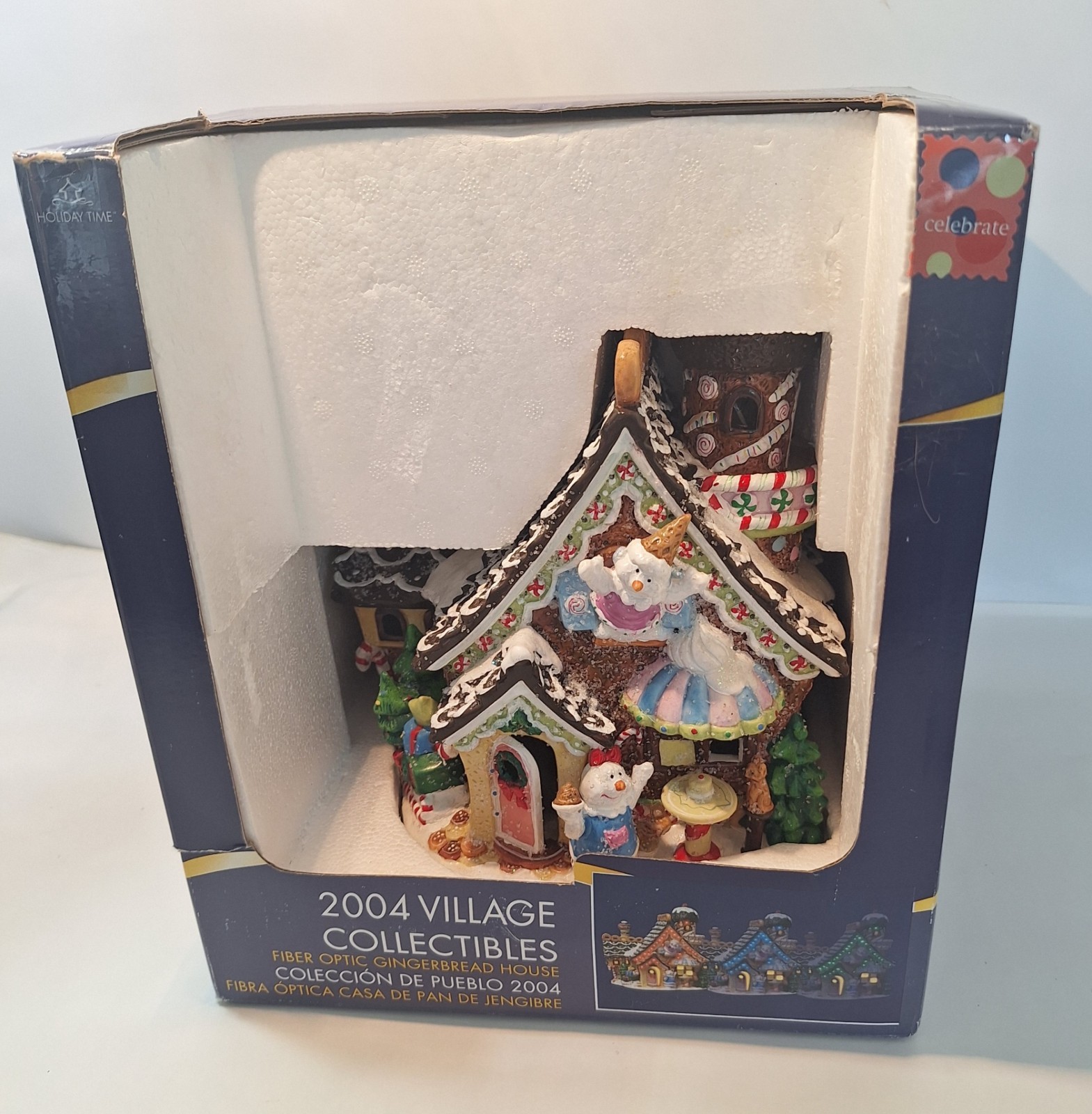 Christmas Holiday Time 2004 Village Collectibles Gingerbread House Fiber Optic