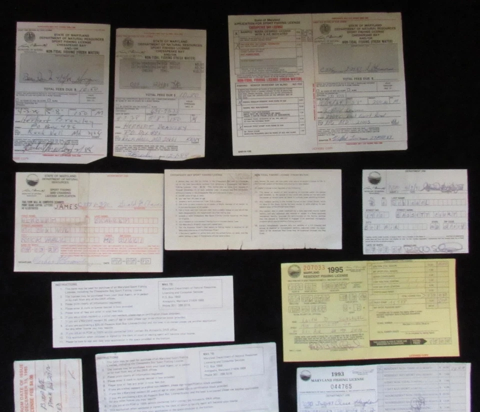 (13) Maryland Fishing Licenses with Chesapeake Bay & Trout Stamps - 1980 -1990's - Image 3 of 4