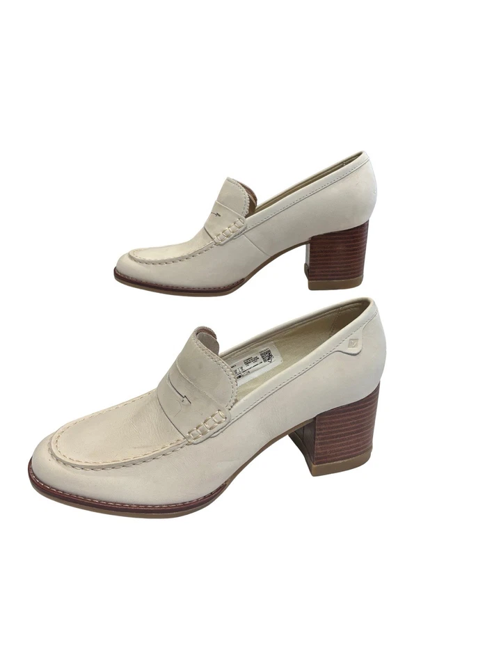 Sperry Seaport Penny Mocasín Tacón Mujer’s Pump Cuero Crema Talla 8 Nuevo Con Etiquetas Foto 2 de 4