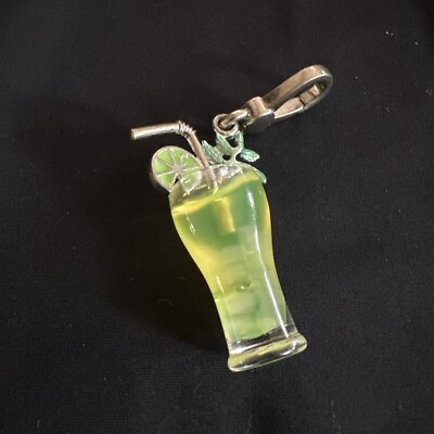 Juicy Couture  Charm Mojito Lime Cocktail Glass Straw With Silver Clip