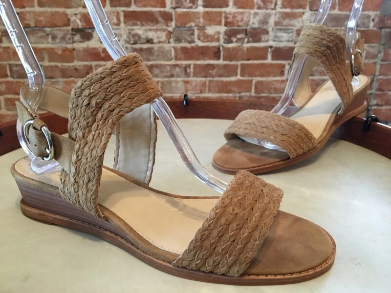 Vince Camuto Heartwood Brown Suede Raner Braided Low Wedge Sandals