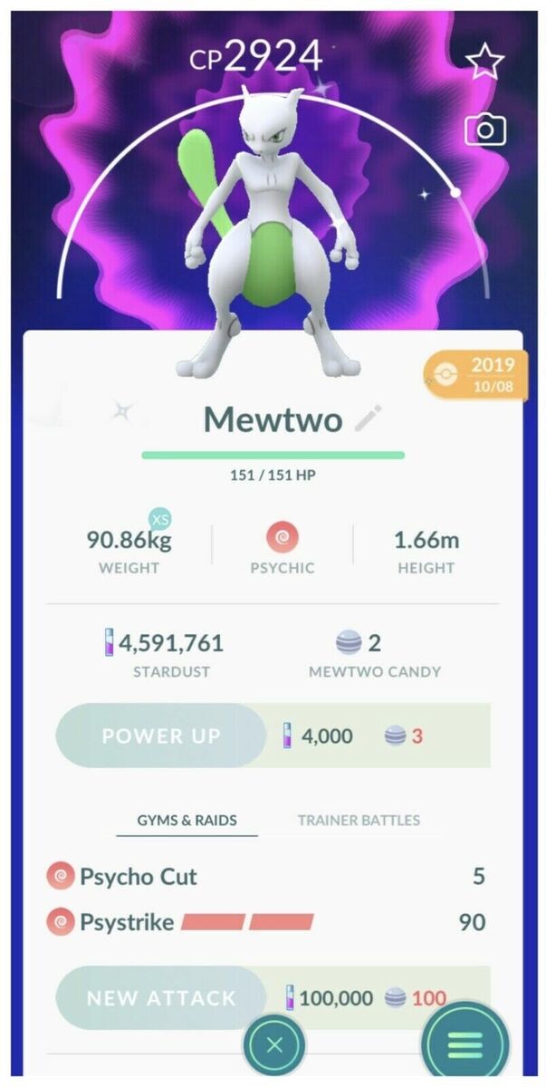 Pokemon Shiny Mewtwo Shadow Ball MaxCp Level 40 - 3 Moveset Master League