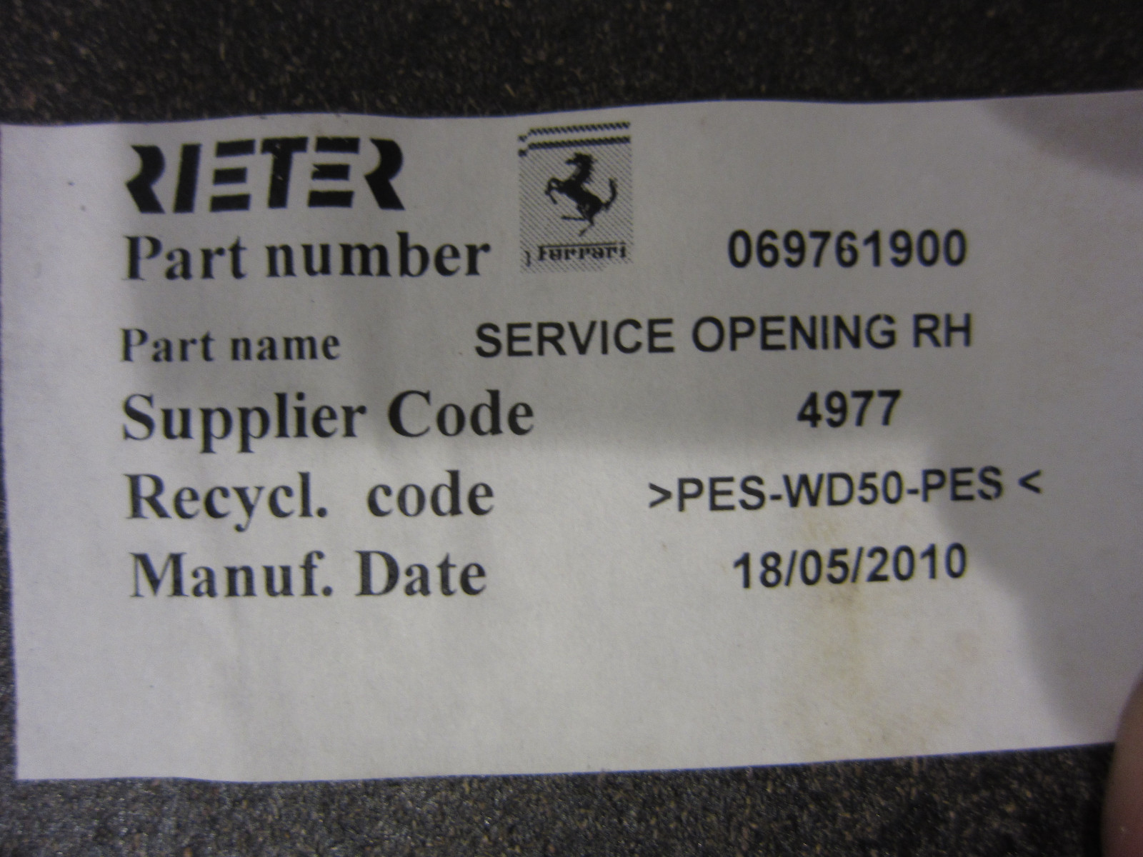 Ferrari California - RH Service Opening Access Panel - P/N 69761900