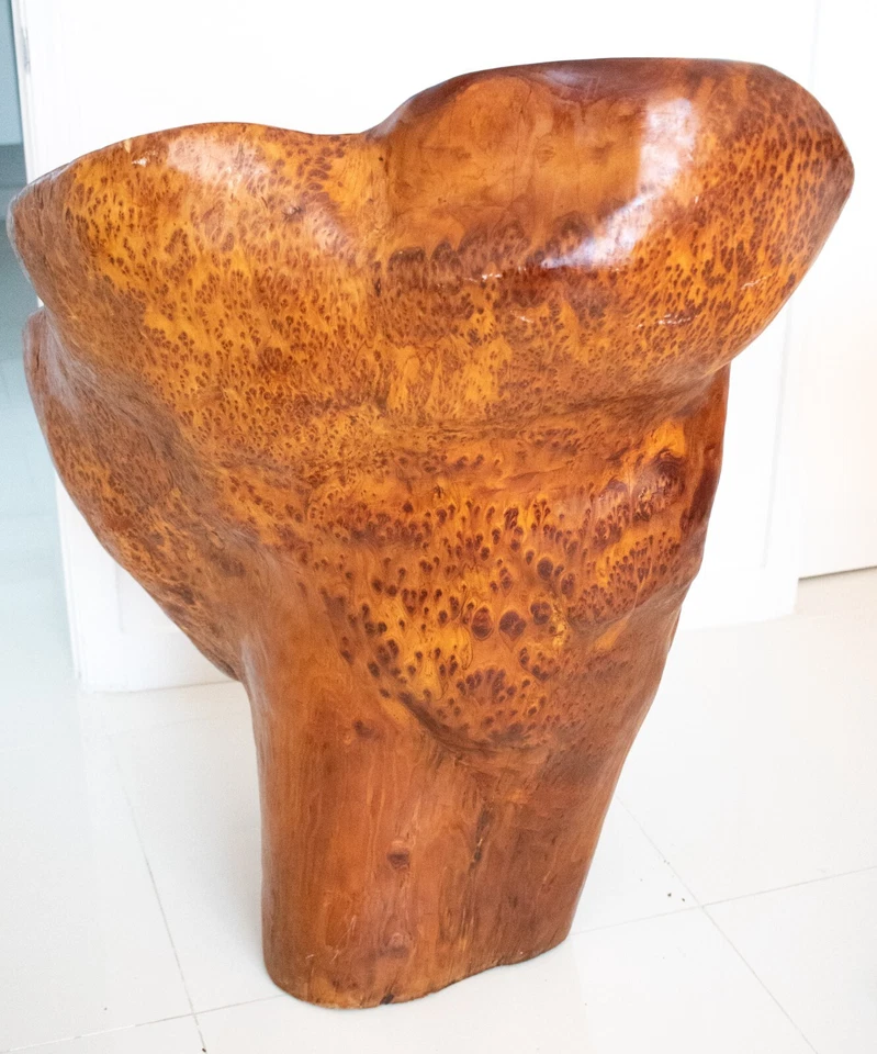 Silla escultórica maciza Continental Mid-Century 1960 tallada madera de burl preciosa Foto 3 de 4